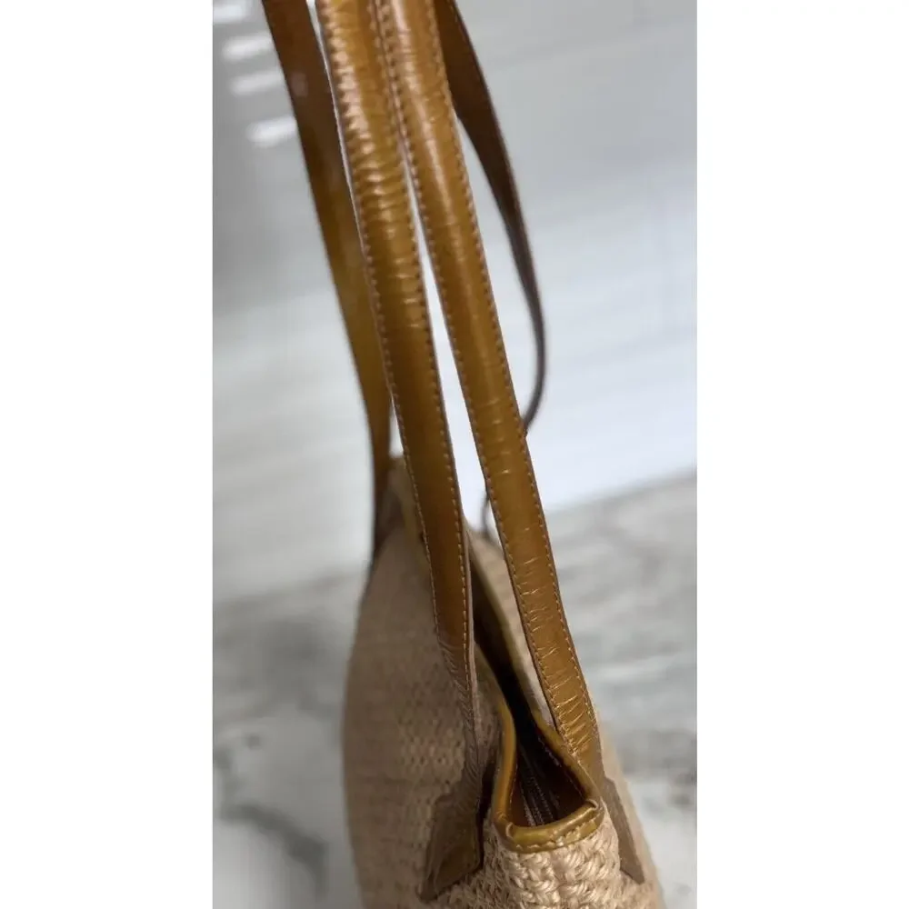 Auth Vintage Bottega Veneta Raffia Woven Beige Gold Patent Leather Shoulder Bag - Picture 3 of 16